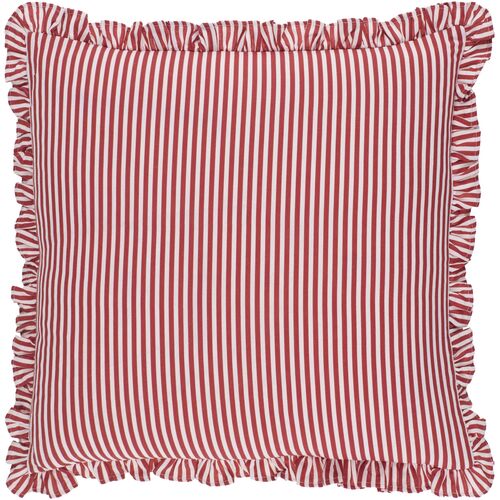 Nymara Thin Stripe Accent Pillow w/Ruffles, Red Nymara Thin Stripe Accent Pillow w/Ruffles, Red