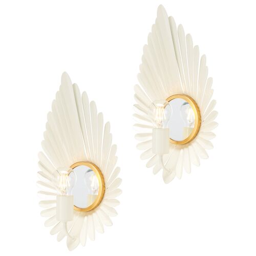 S/2 Coreen 18" Wall Sconces, Off White/Gold