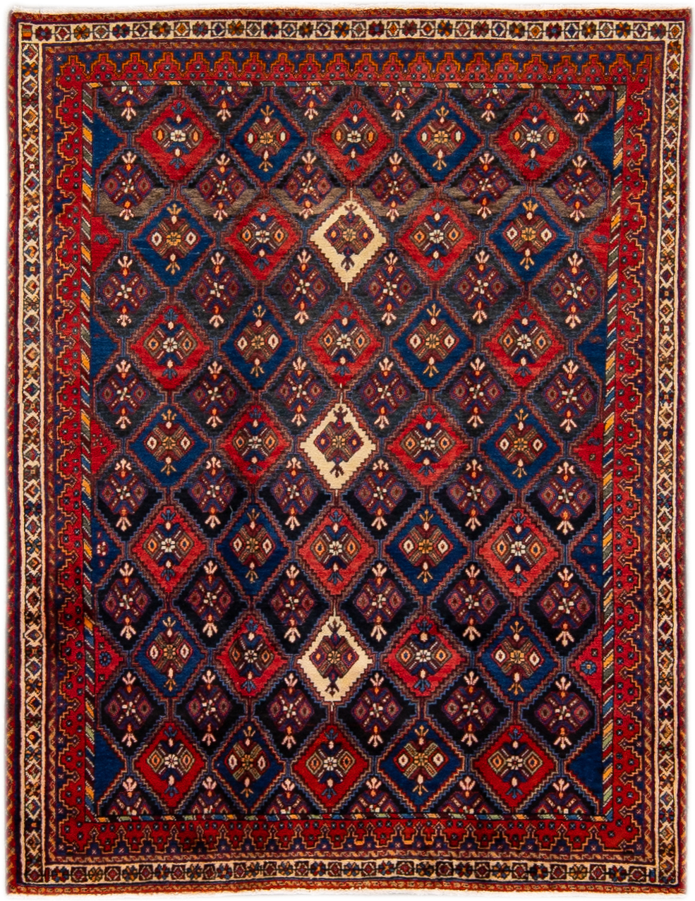 Vintage Shiraz Handmade Blue Wool Rug~P77646613