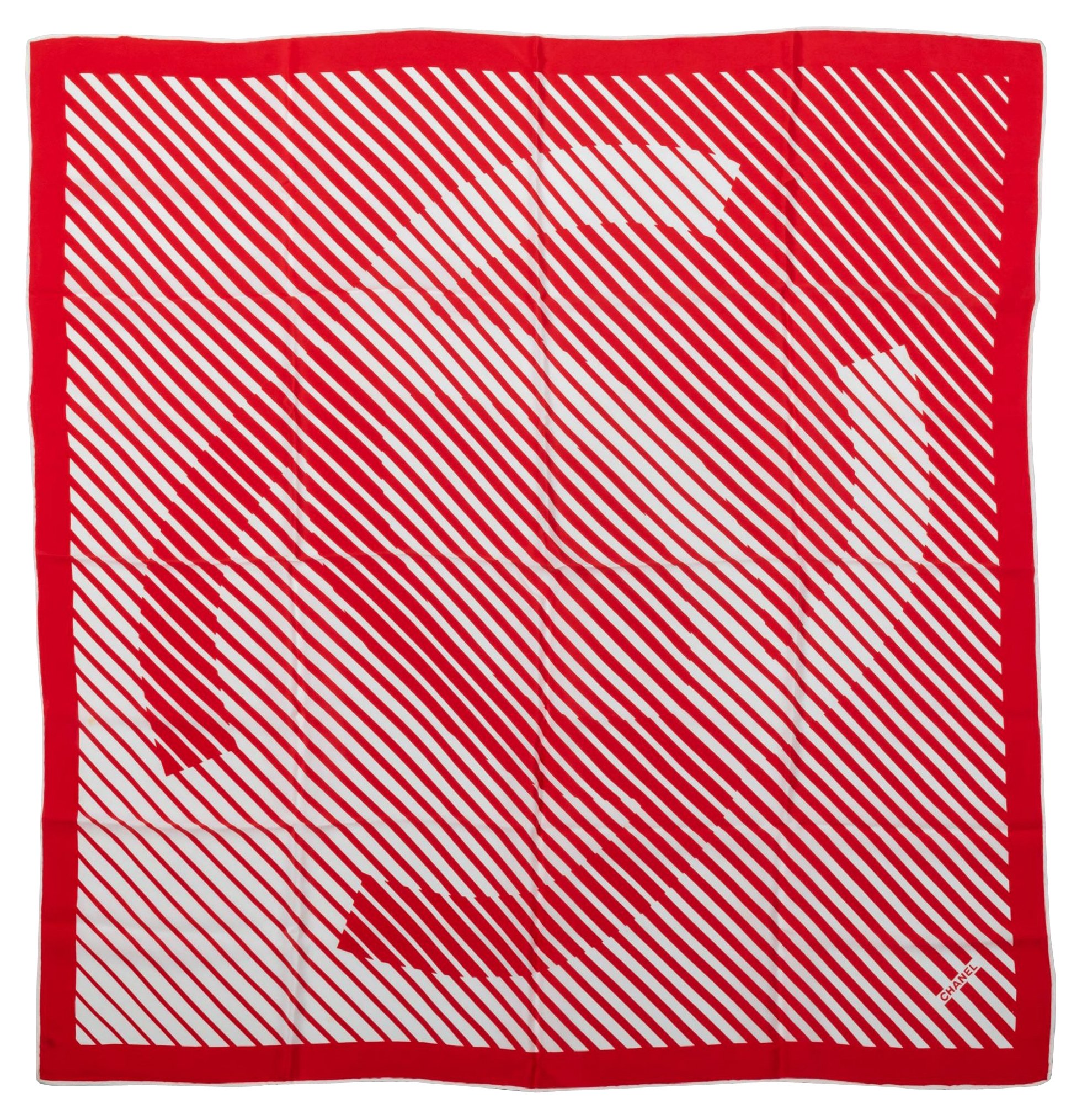 Chanel Red & White Logo Silk Scarf~P77592205