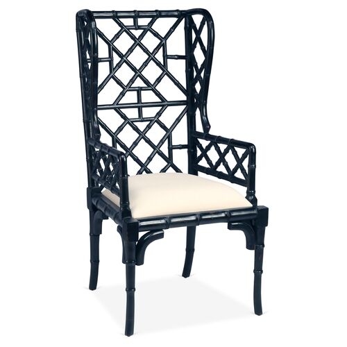 Chinoiserie Wingback Chair, Distressed Black~P77499253