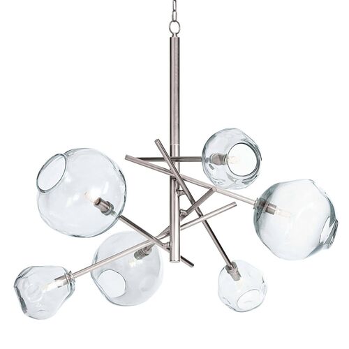 Molten Chandelier With Clear Glass, Polished Nickel