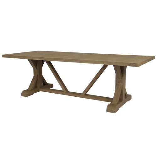 Verian Outdoor Teak 94" Trestle Dining Table, Brown