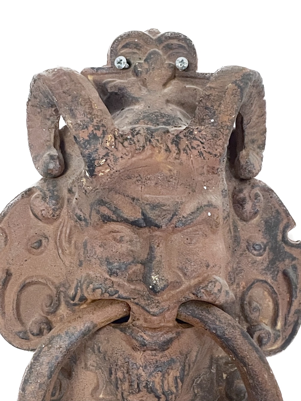 Ram Horn Iron Satyr Face Door Knocker~P77672135