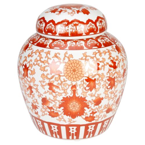 Red Floral Jar w/ Lid~P77626224