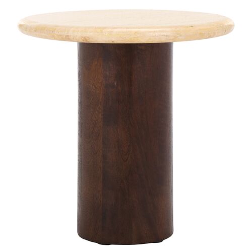 Emberly Accent Table, Dark Brown/Travertine