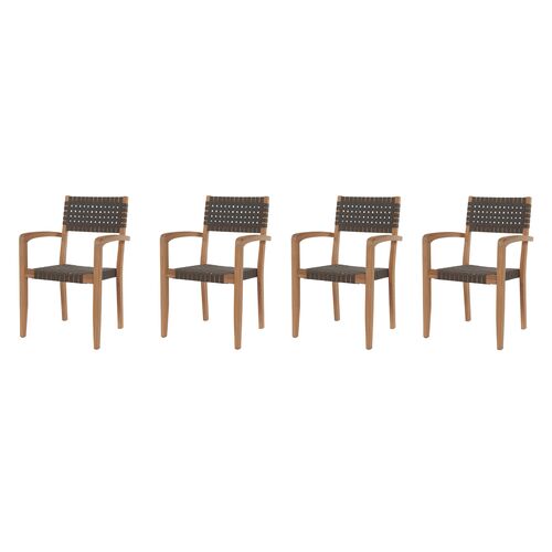 S/4 Clair Teak Stacking Outdoor Dining Chairs, Black~P77649399