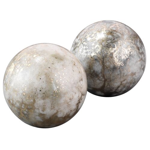 S/2 Marble Orb Bookends, Silver/Gold~P77321750