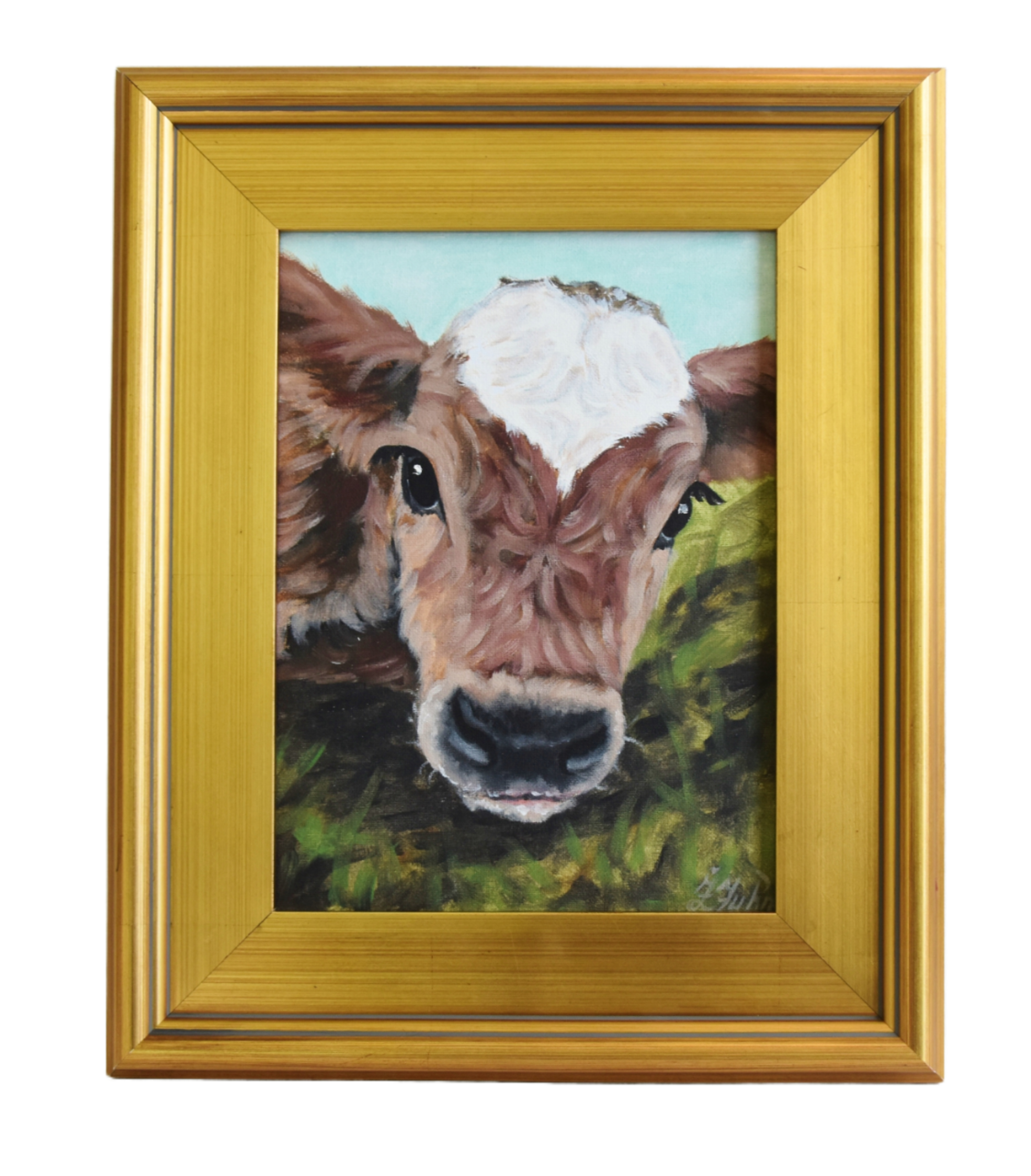 Country Farmhouse Calf Portrait Painting~P77668045