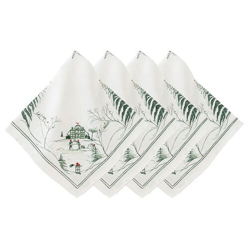 S/4 Country Estate Winter Frolic Napkins, Evergreen