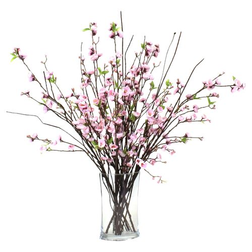 35" Pink Blossom Arrangement w/ Oval Vase, Faux~P77469578