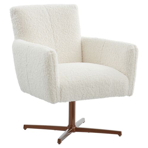 Brooks Faux-Sheepskin Swivel Chair, Cream~P111120193
