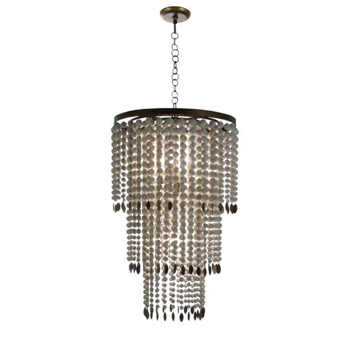 Dolores Beaded Chandelier, White/Brass