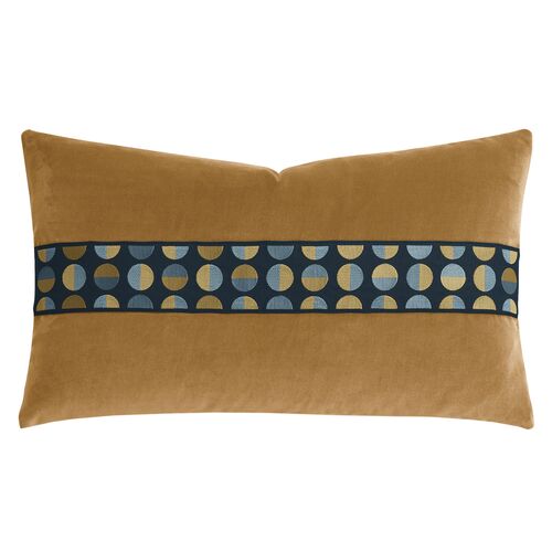 Nova Geometric Border Velvet Lumbar Pillow, Gold/Blue