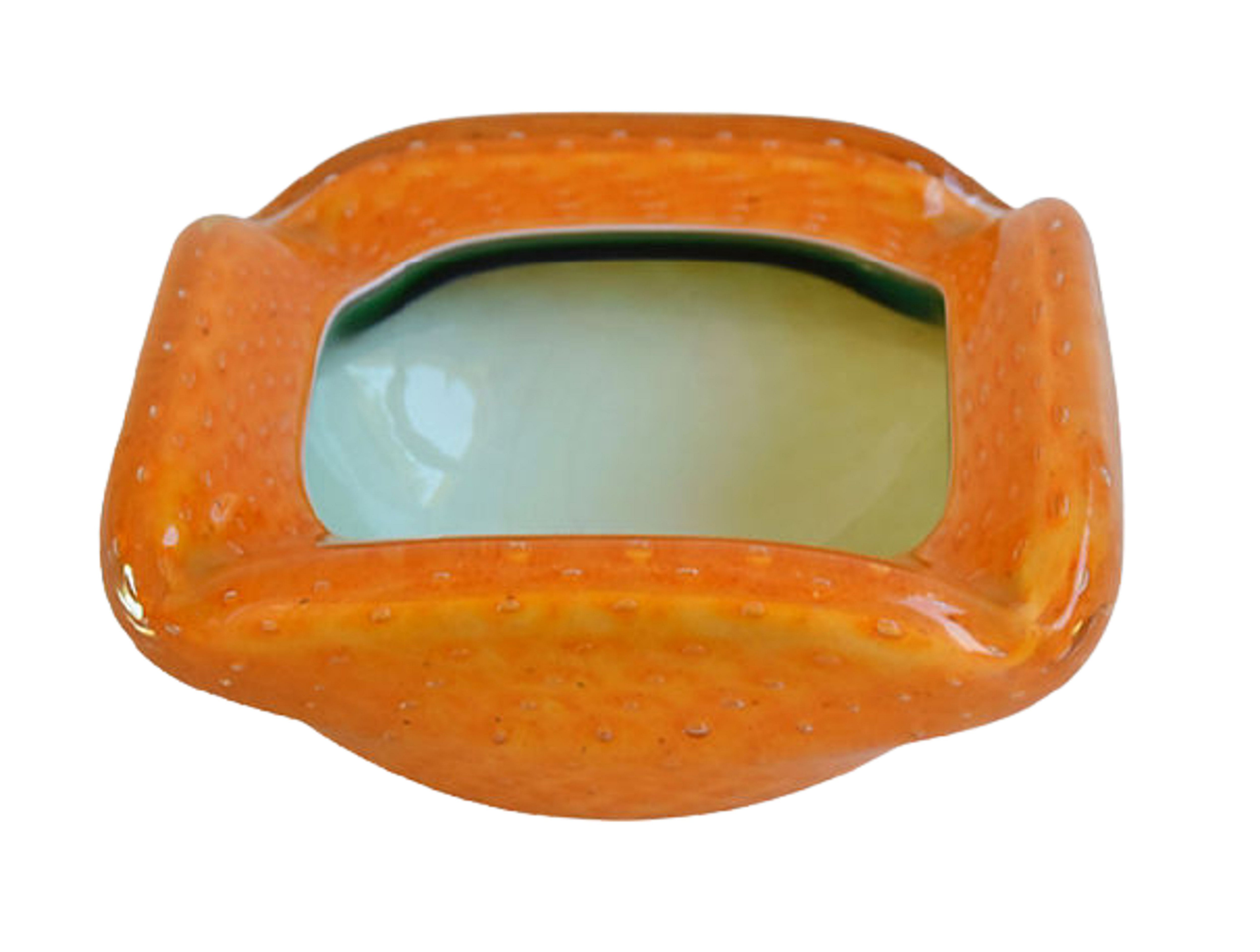 Italian Orange Murano Art Glass Dish~P77626227