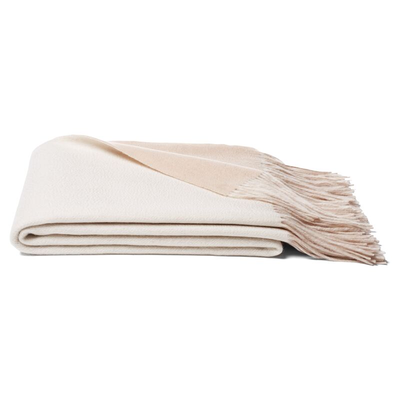 Reversible Cashmere-Blend Throw, Oatmeal