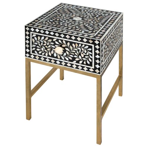 Scarla Mother Of Pearl Side Table, Black/White