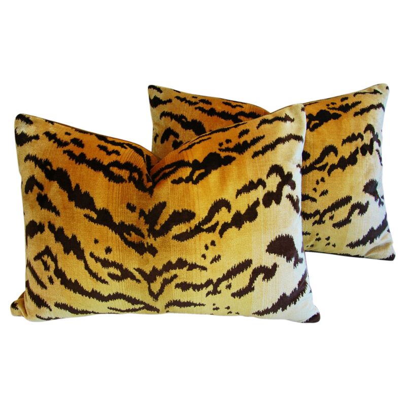 Scalamandré Tiger Velvet Pillows, Pair