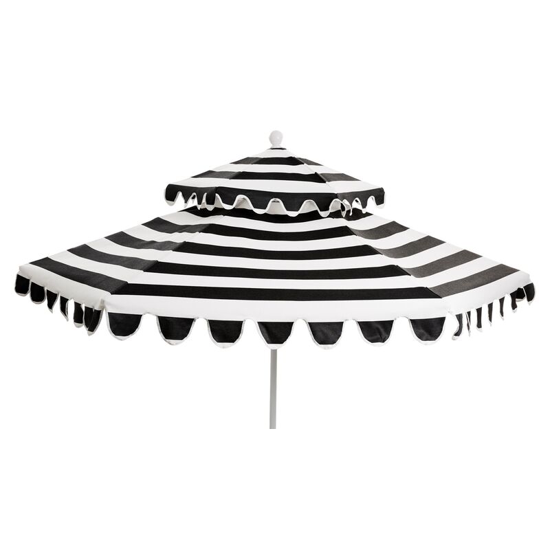 Daiana Two-Tier Patio Umbrella, Black/White Stripe