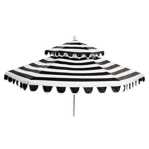 Daiana Two-Tier Patio Umbrella, Black/White Stripe~P77326384