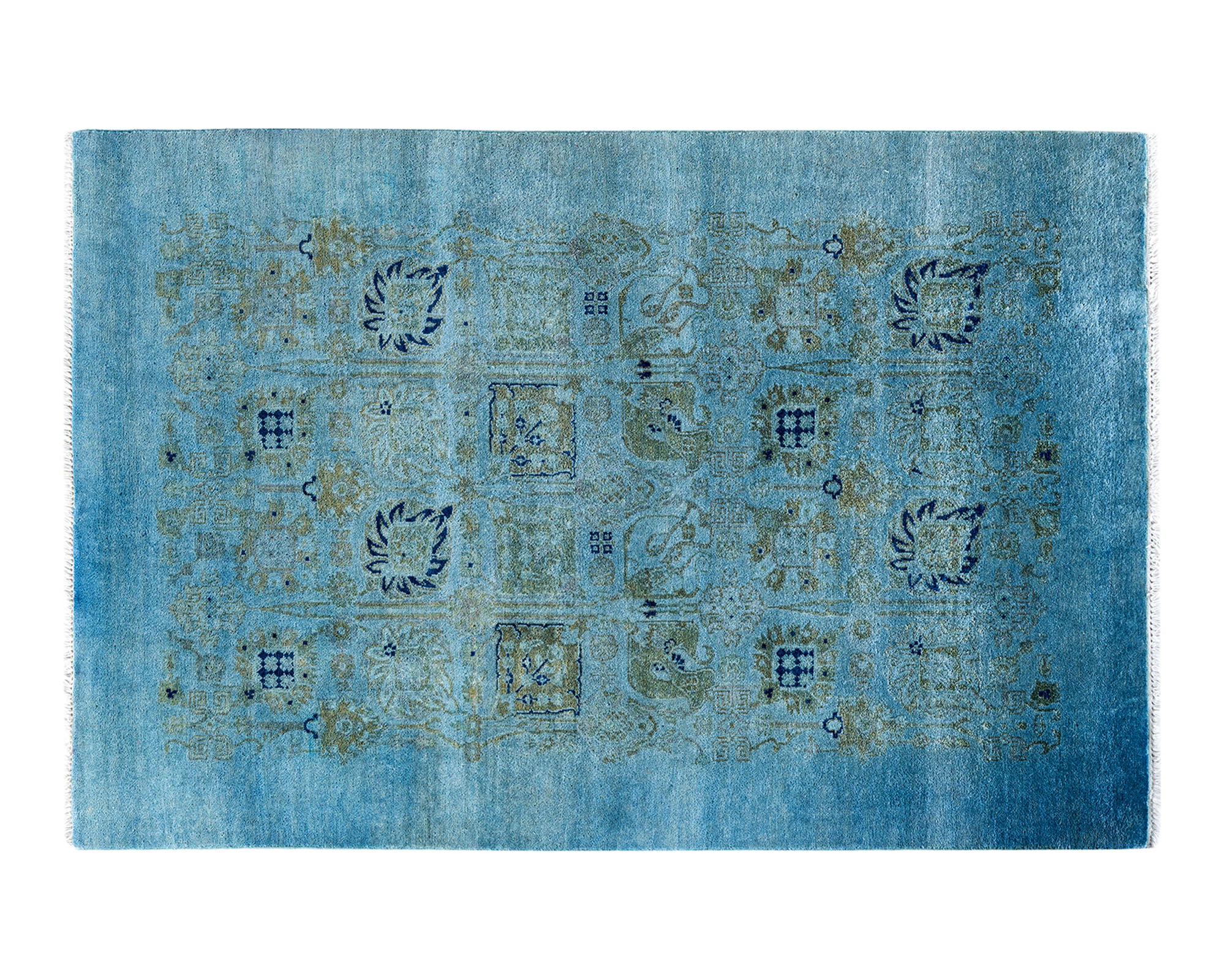 One-of-a-Kind Hand-Knotted Blue Rug, 3'10" x 5'8"