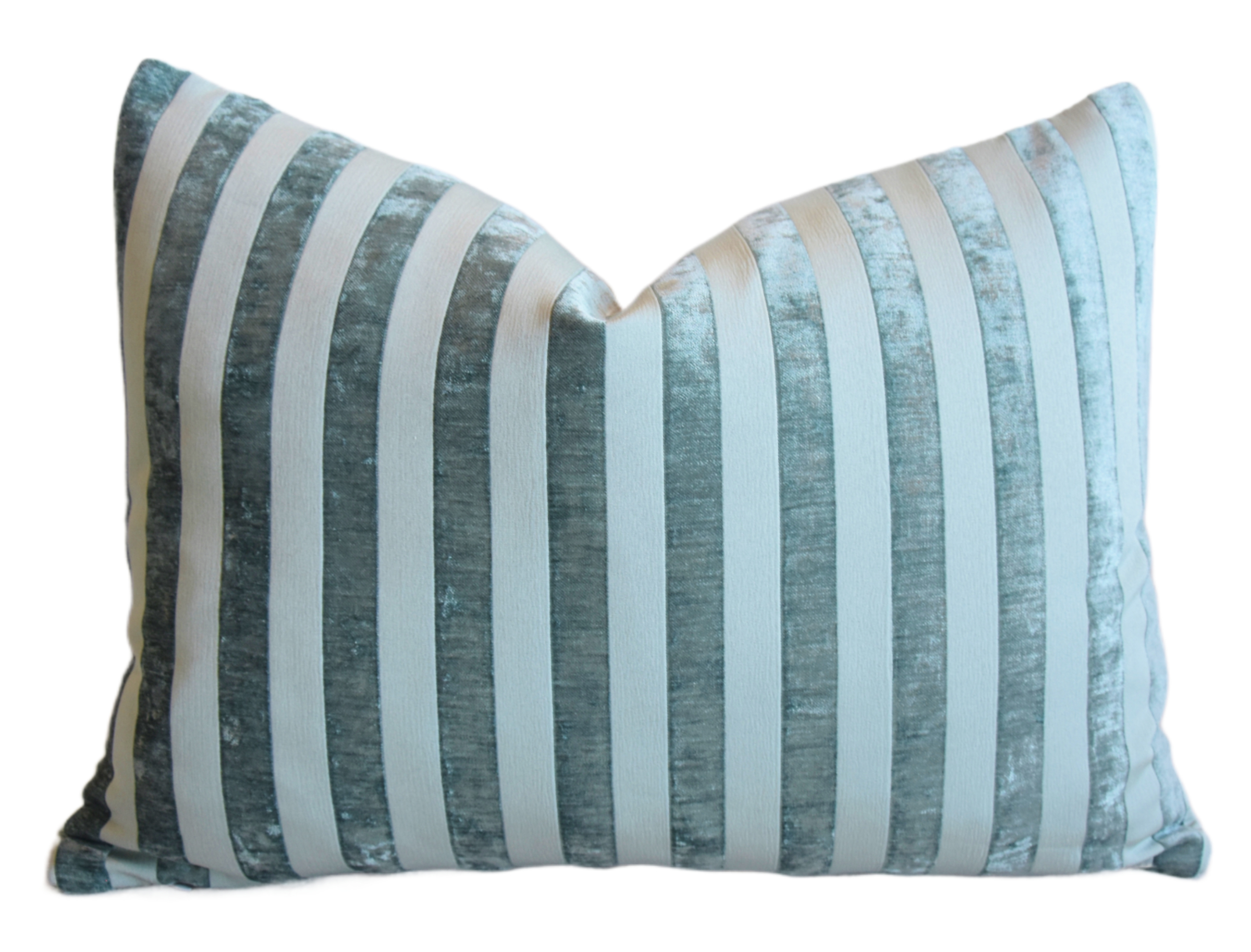 French Turquoise Velvet Striped Pillow~P77686819