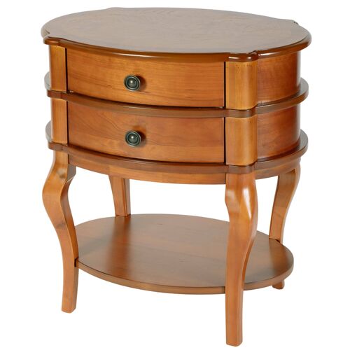 Pauline Oval 2-Drawer Accent Table, Cherry