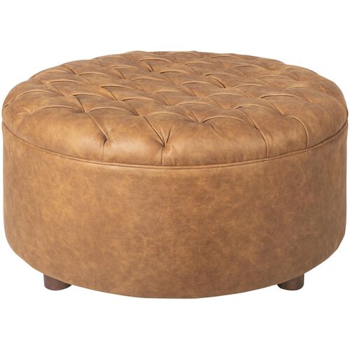 Xeno 32" Leather Ottoman, Brown