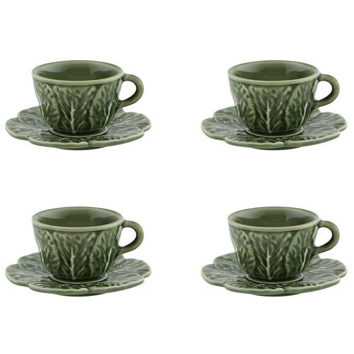S/4 Cabbage Coffee Cups And Saucers, Green