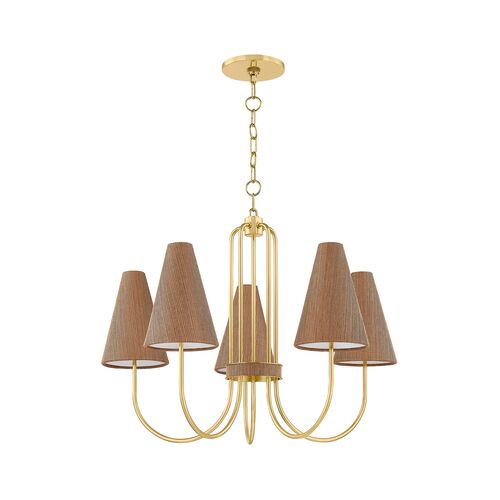 Rael 5-Light Chandelier, Aged Brass/Natural Grasscloth