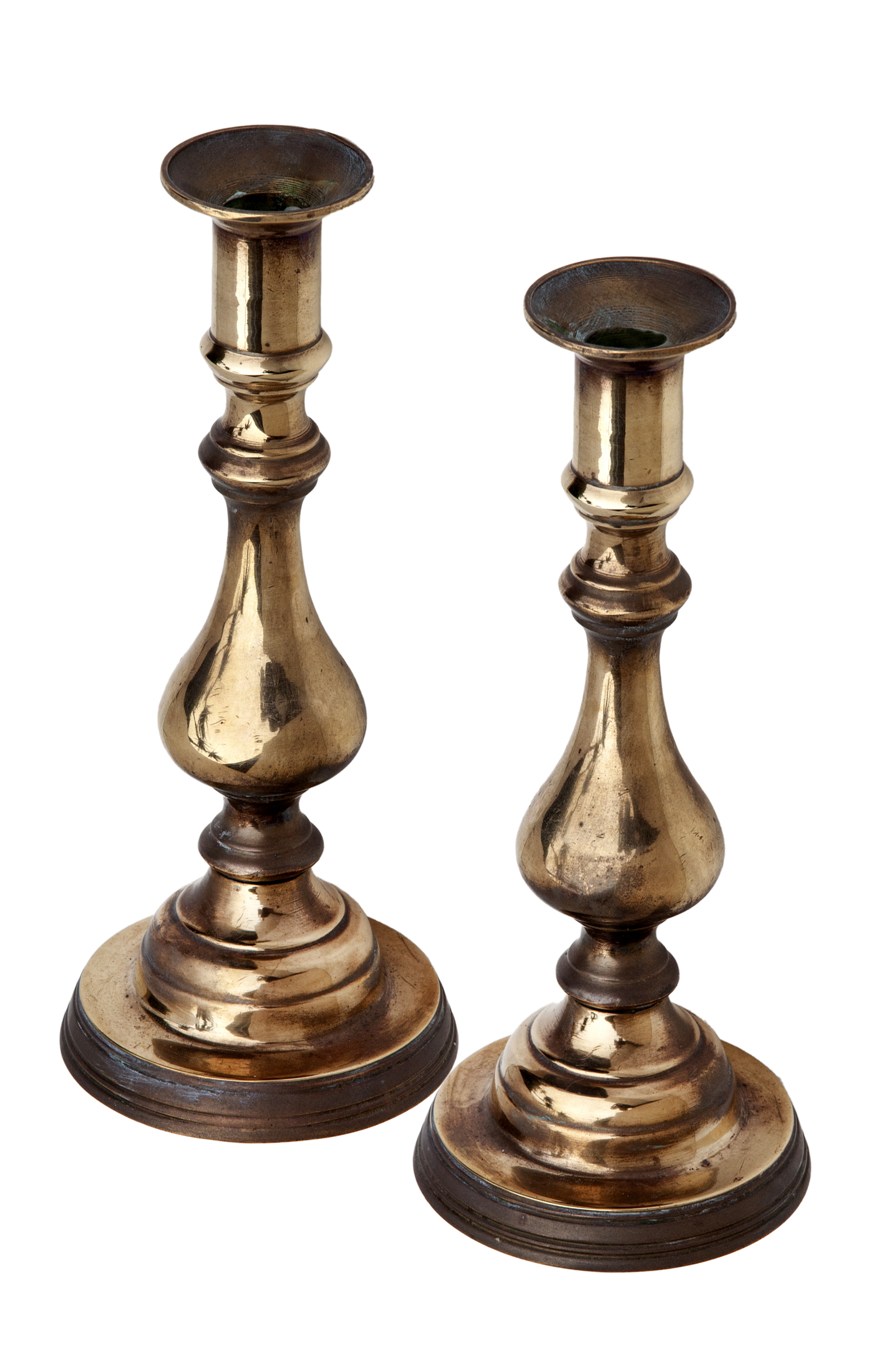 Curvaceous Brass Baluster Candlesticks/2~P77697514