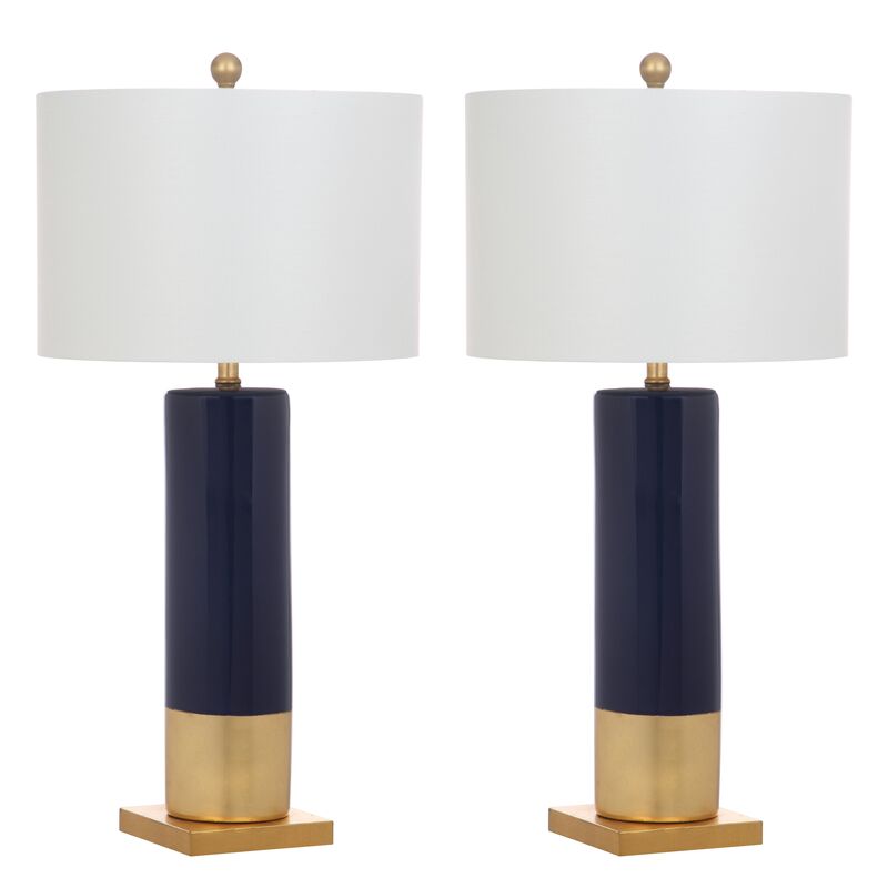S/2 Calus Table Lamps, Navy/Gold