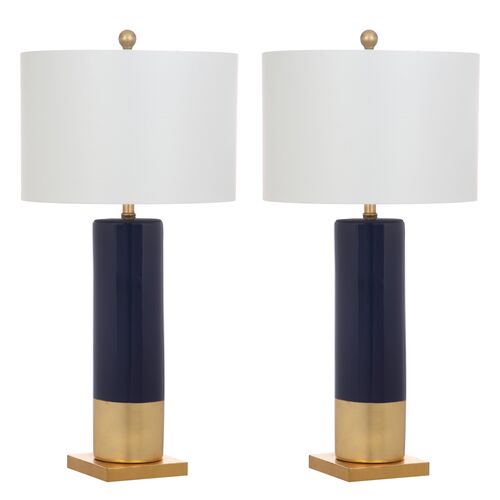S/2 Calus Table Lamps, Navy/Gold~P61115057