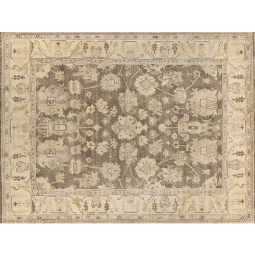 Antique Weave Oushak hand-knotted Rug, Brown/Ivory~P76191752