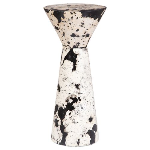 Andreas Indoor/Outdoor Limestone Drink Table, Black/White