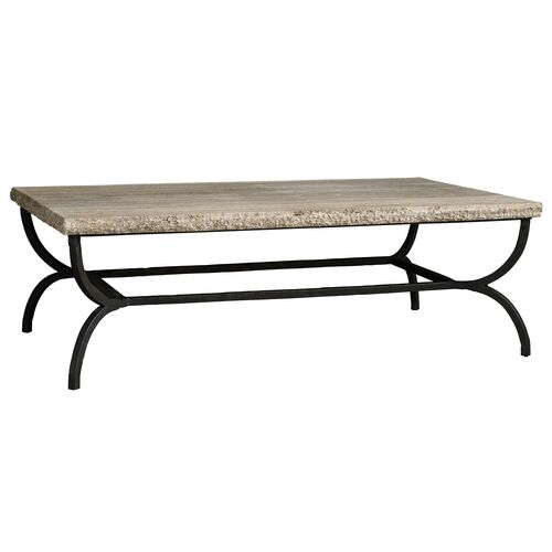 Summit Grove Travertine Top Cocktail Table, Grey Stone/Oil Rubbed Bronze
