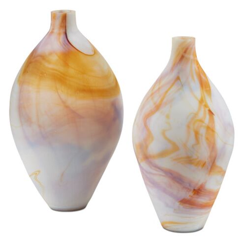 S/2 Gobi Glass Vases, White/Orange