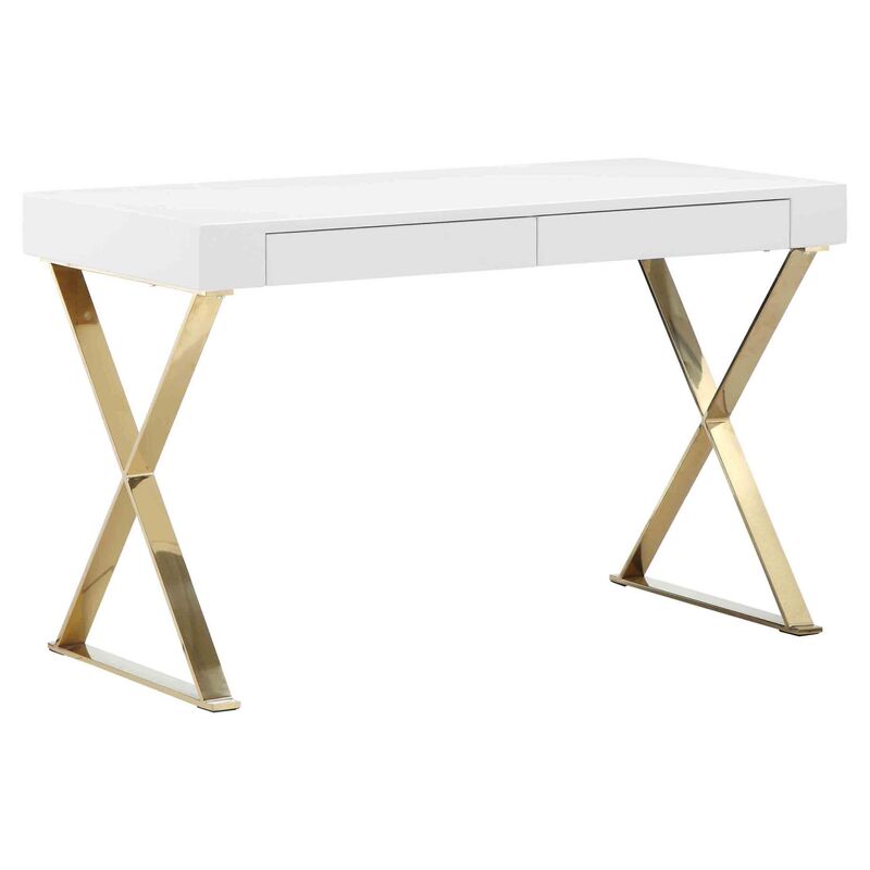 X-Leg Desk, White/Gold