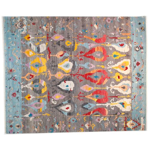 12'x15' Sari Wool Ikat Rug, Gray/Aqua~P77609305