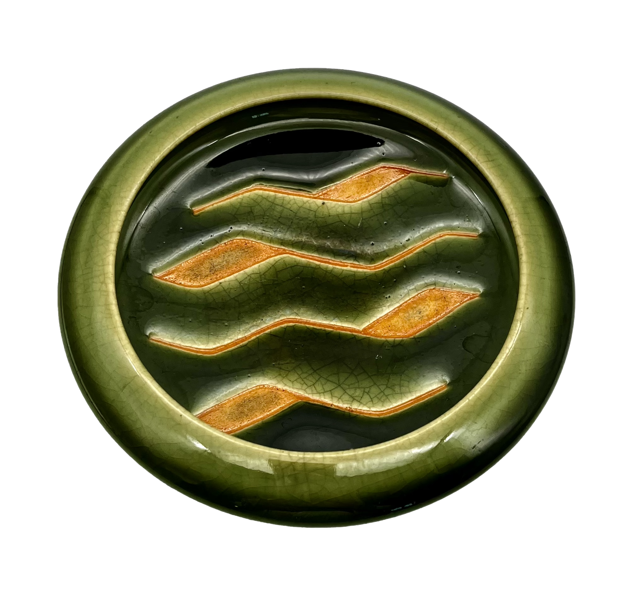 Mid-Century Modern Green Patterned Dish~P77645908