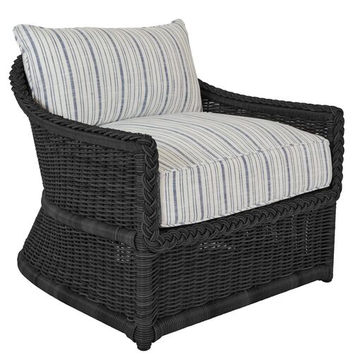 Emilia Ebony Lounge Chair, Linen Indigo Stripe~P77634150