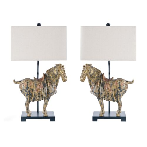 Southern Living S/2 Dynasty Horse Lamps, Distressed~P76996133