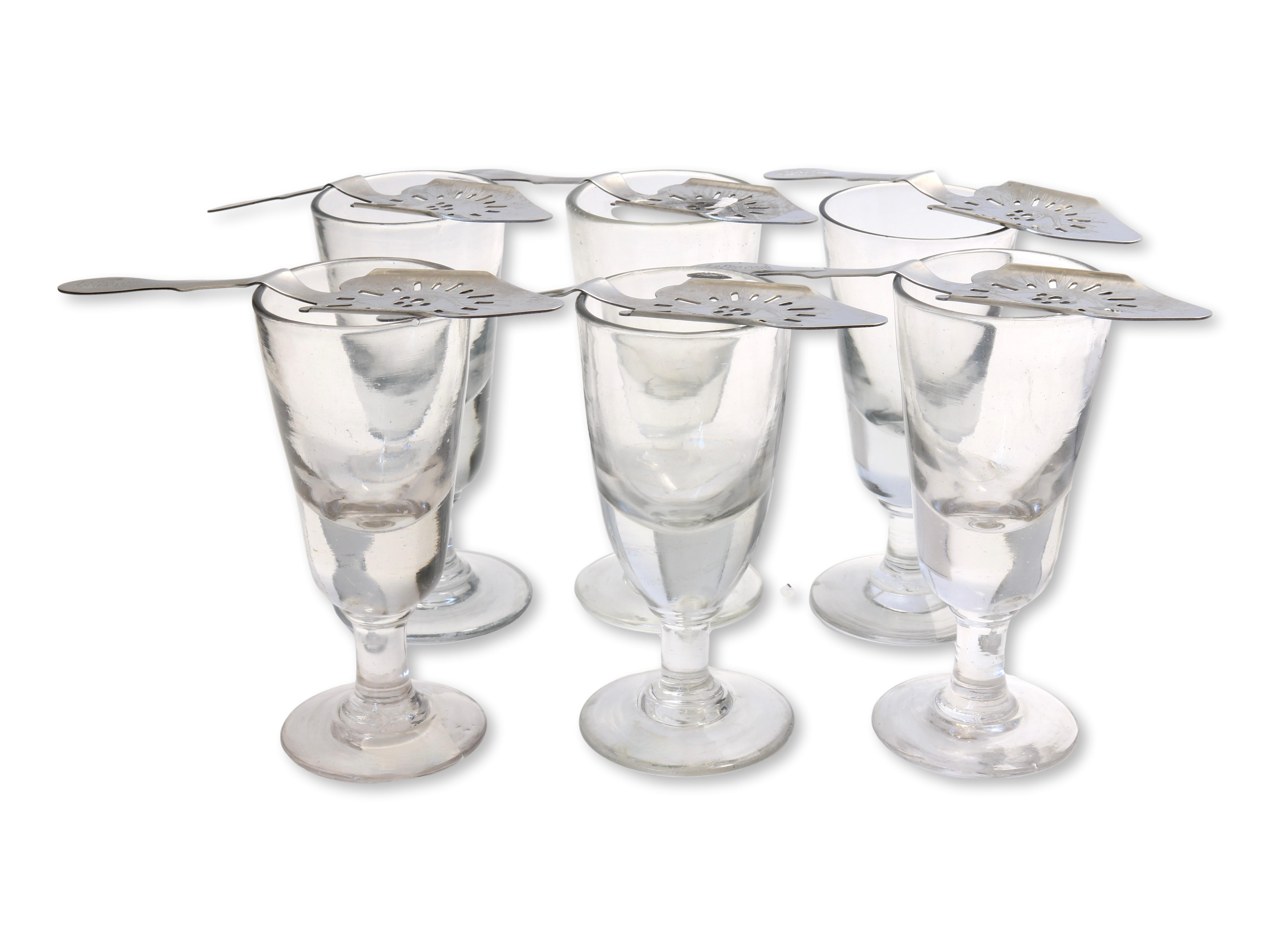 French Absinthe Glasses w/Wpoons, 12Pcs~P77667558