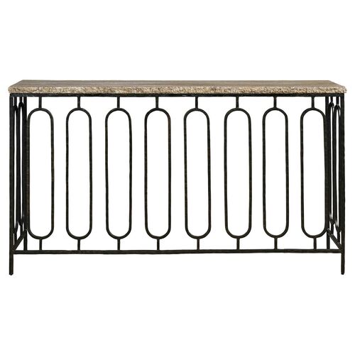 Summit Grove Travertine Top Console Table, Grey Stone Summit Grove Travertine Top Console Table, Grey Stone
