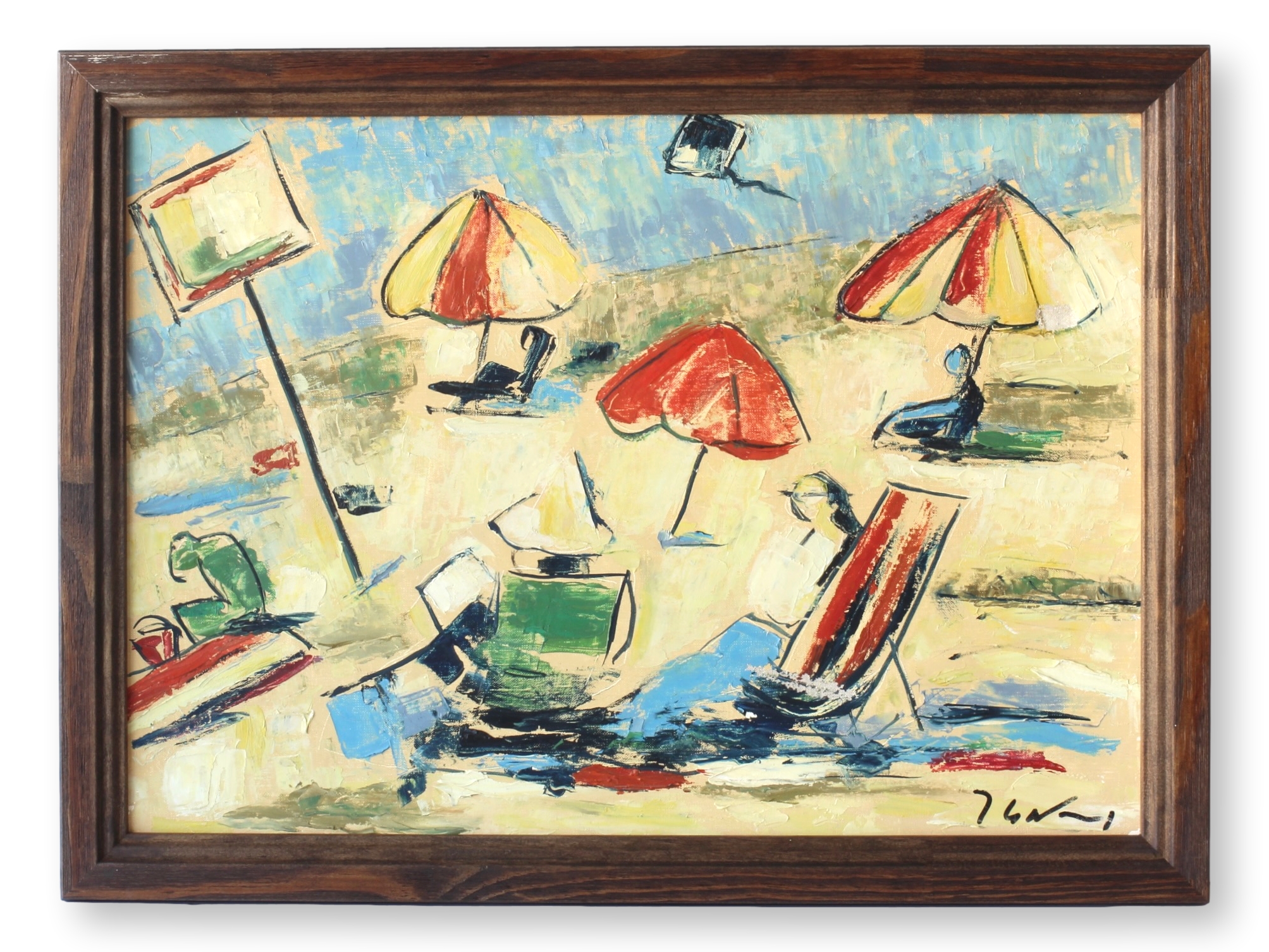 Midcentury French Beach Scene Painting~P77705530