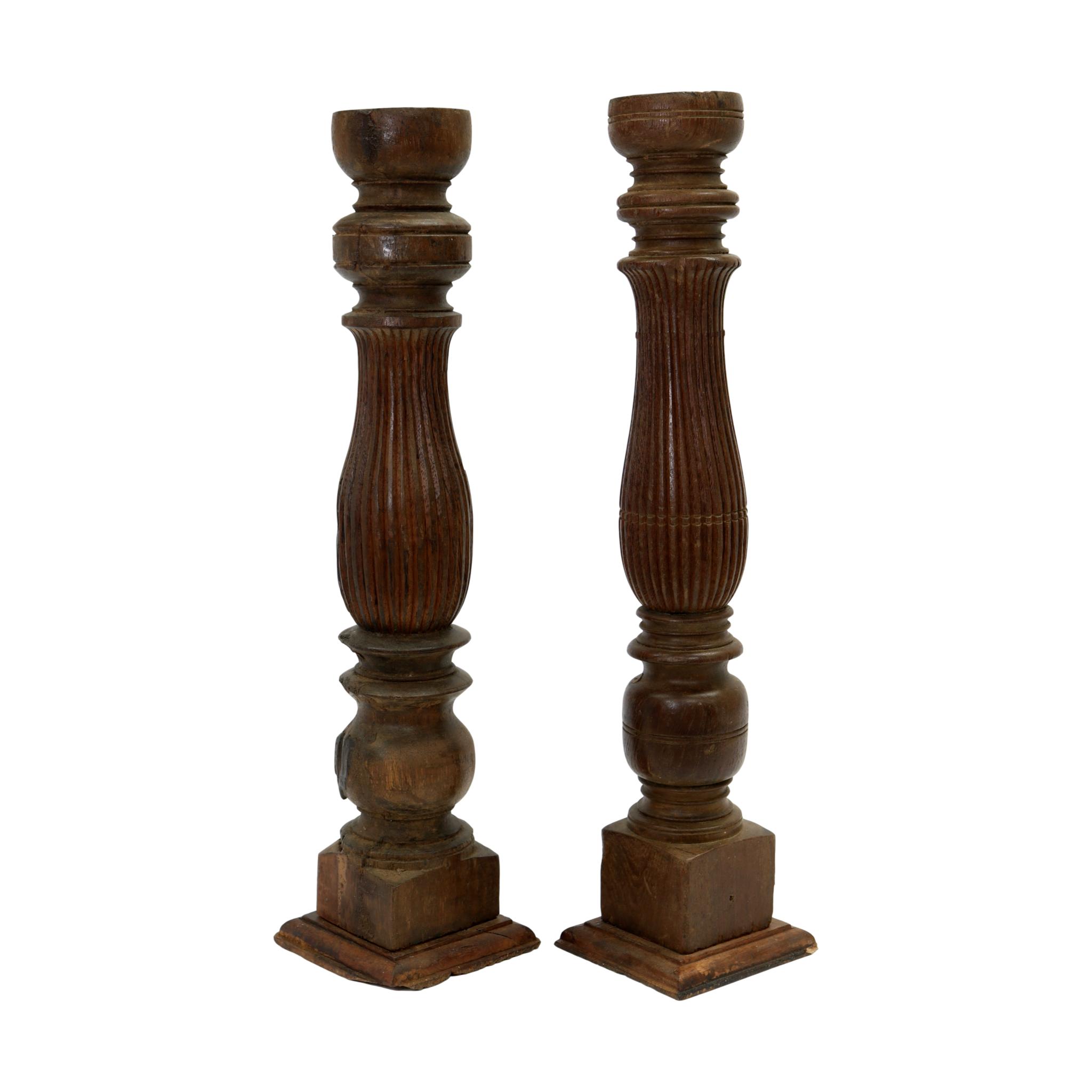 20" Hand-Carved Wood Candleholders, Pair~P77606639