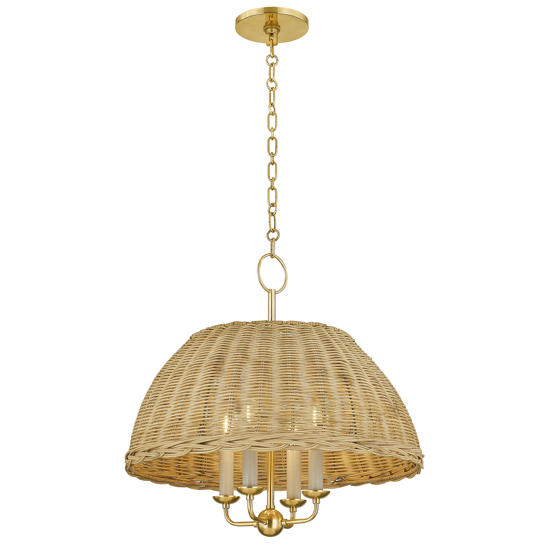 Emely Rattan Dome Chandelier, Natural/Aged Brass