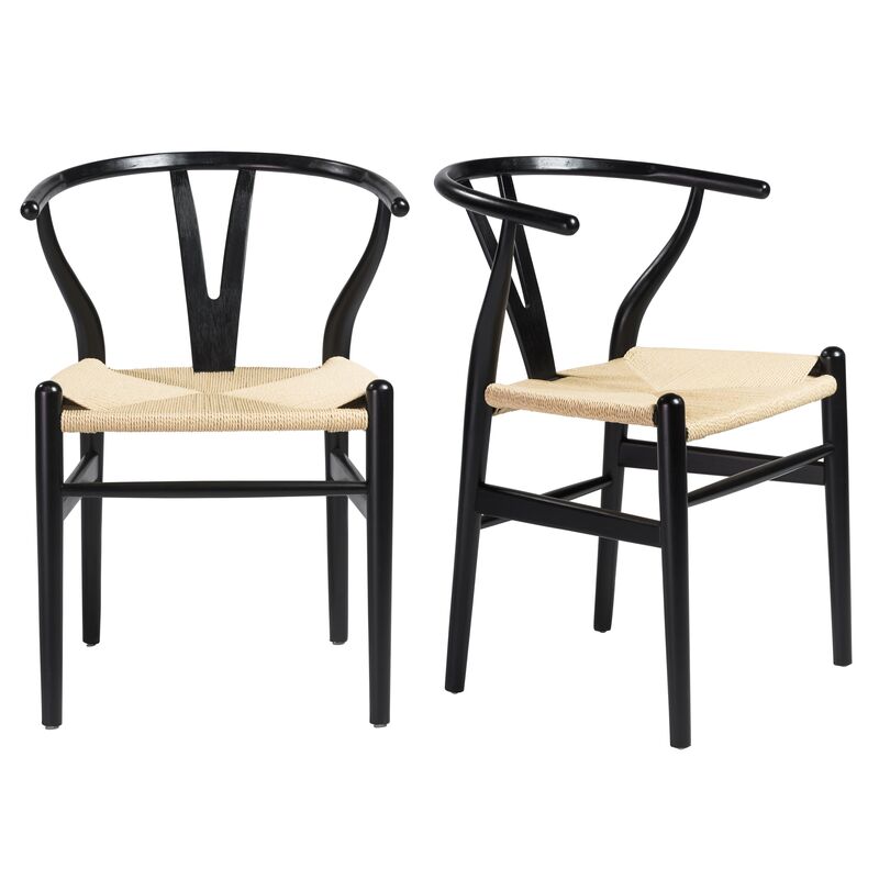 S/2 Nina Side Chairs, Black/Natural