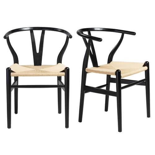 S/2 Nina Side Chairs, Black/Natural~P66392248