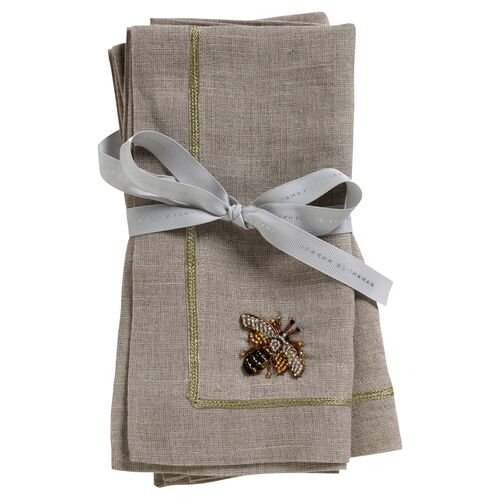 S/2 Bee Dinner Napkins, Flax/Gold~P77477301